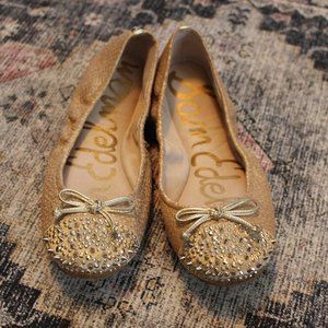 Sam Edelman Studded Ballerina Flat Gold Snakeskin | Size 8 M
